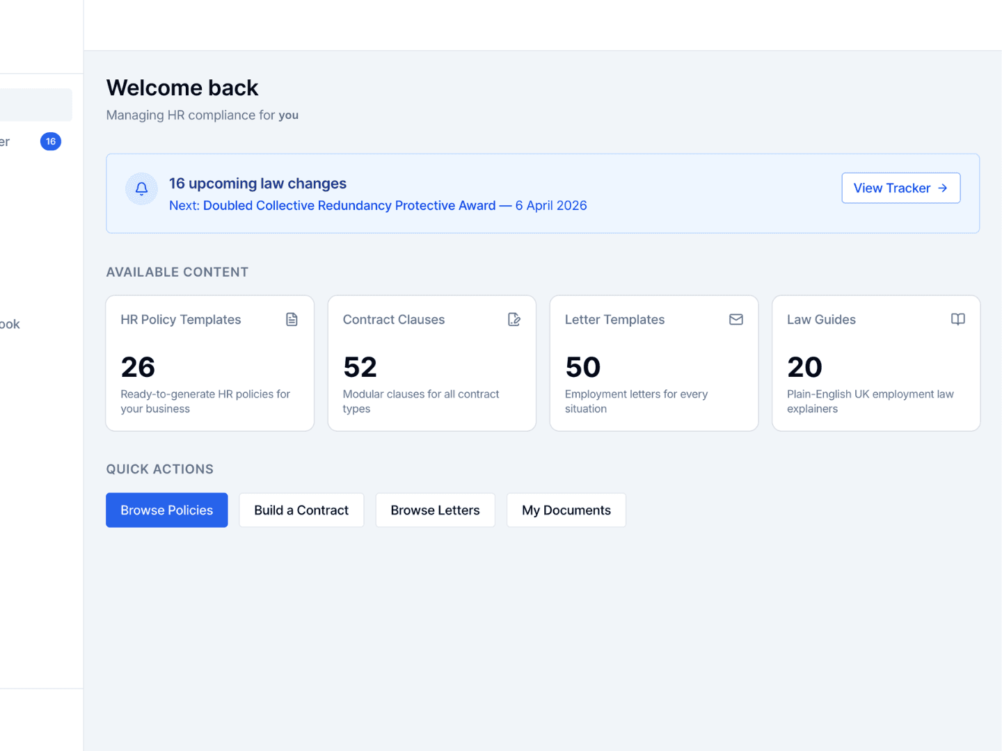 Complaiance compliance dashboard with AI assistant, legislation alerts and document management